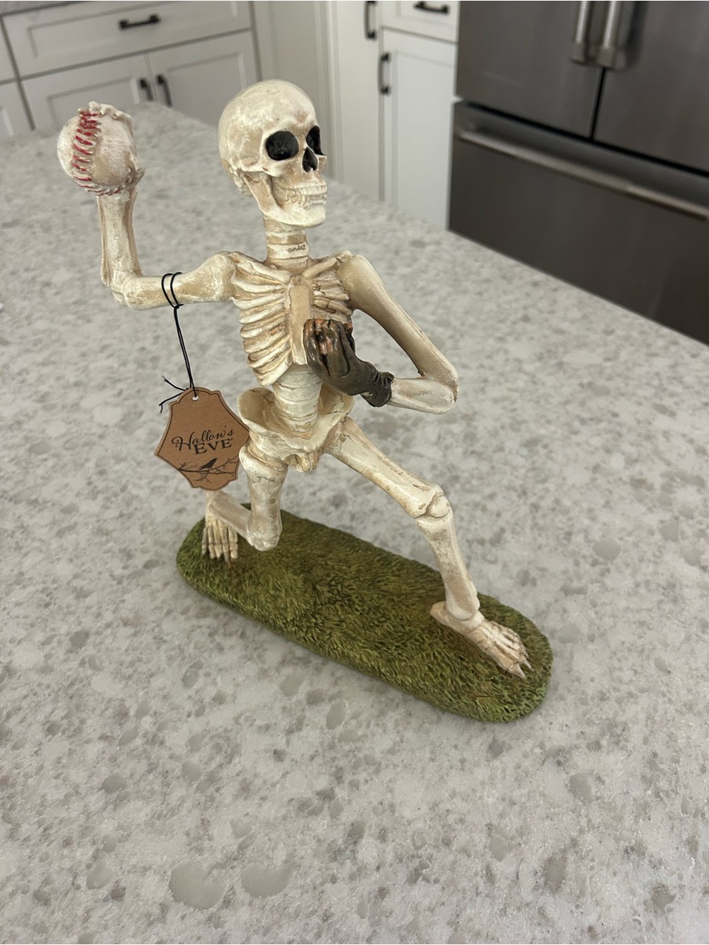 “New” Hallow’s Eve Baseball Skeleton Figurine -Halloween Home Accent
